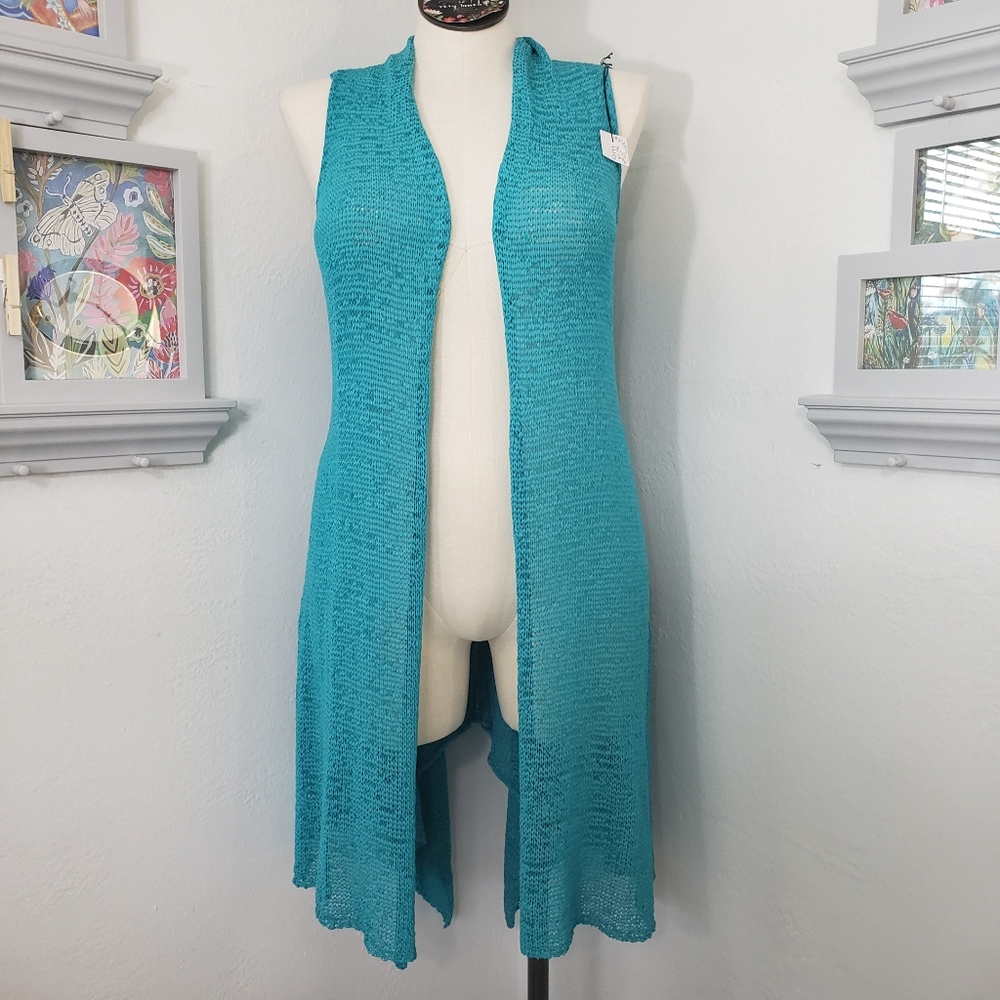 Natto Turquoise Long Mesh Beach Coastal Resortwear Coverup OS NEW